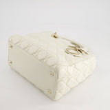 Christian Dior White Medium Lady Dior Bag in Cannage Lambskin with Champagne Gold Hardware