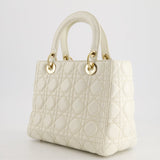 Christian Dior White Medium Lady Dior Bag in Cannage Lambskin with Champagne Gold Hardware