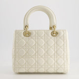 Christian Dior White Medium Lady Dior Bag in Cannage Lambskin with Champagne Gold Hardware