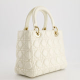 Christian Dior White Medium Lady Dior Bag in Cannage Lambskin with Champagne Gold Hardware