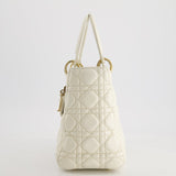 Christian Dior White Medium Lady Dior Bag in Cannage Lambskin with Champagne Gold Hardware