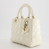 Christian Dior White Medium Lady Dior Bag in Cannage Lambskin with Champagne Gold Hardware