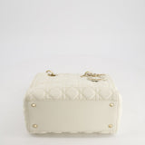 Christian Dior White Medium Lady Dior Bag in Cannage Lambskin with Champagne Gold Hardware