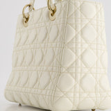 Christian Dior White Medium Lady Dior Bag in Cannage Lambskin with Champagne Gold Hardware