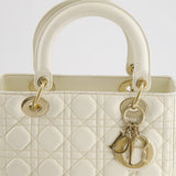 Christian Dior White Medium Lady Dior Bag in Cannage Lambskin with Champagne Gold Hardware