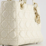 Christian Dior White Medium Lady Dior Bag in Cannage Lambskin with Champagne Gold Hardware