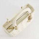 Christian Dior White Medium Lady Dior Bag in Cannage Lambskin with Champagne Gold Hardware