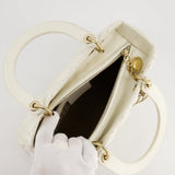 Christian Dior White Medium Lady Dior Bag in Cannage Lambskin with Champagne Gold Hardware