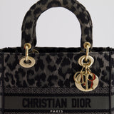 Christian Dior Medium Lady D-Lite in Grey & Black Mizza Embroidery with Champagne Gold Hardware RRP £3700