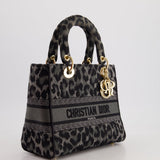 Christian Dior Medium Lady D-Lite in Grey & Black Mizza Embroidery with Champagne Gold Hardware RRP £3700