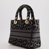 Christian Dior Medium Lady D-Lite in Grey & Black Mizza Embroidery with Champagne Gold Hardware RRP £3700