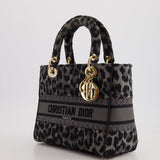 Christian Dior Medium Lady D-Lite in Grey & Black Mizza Embroidery with Champagne Gold Hardware RRP £3700