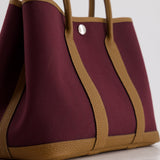 Hermès Garden Party 30cm Bag in Prune Canvas and Alezan Negonda Leather with Palladium Hardware