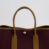 Hermès Garden Party 30cm Bag in Prune Canvas and Alezan Negonda Leather with Palladium Hardware