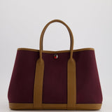 Hermès Garden Party 30cm Bag in Prune Canvas and Alezan Negonda Leather with Palladium Hardware