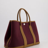 Hermès Garden Party 30cm Bag in Prune Canvas and Alezan Negonda Leather with Palladium Hardware