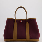 Hermès Garden Party 30cm Bag in Prune Canvas and Alezan Negonda Leather with Palladium Hardware