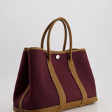 Hermès Garden Party 30cm Bag in Prune Canvas and Alezan Negonda Leather with Palladium Hardware