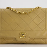 Chanel Vintage Beige Diana Flap Bag in Lambskin Leather with 24K Gold Hardware