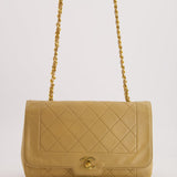 Chanel Vintage Beige Diana Flap Bag in Lambskin Leather with 24K Gold Hardware