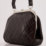 Vintage Black Quilted Top Handle Bag with Silver Hardware