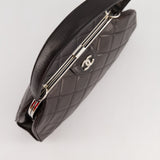 Vintage Black Quilted Top Handle Bag with Silver Hardware