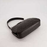 Vintage Black Quilted Top Handle Bag with Silver Hardware