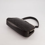 Vintage Black Quilted Top Handle Bag with Silver Hardware