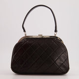 Vintage Black Quilted Top Handle Bag with Silver Hardware