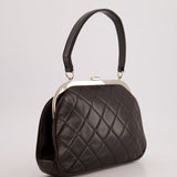 Vintage Black Quilted Top Handle Bag with Silver Hardware