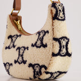 Celine Cream Ava Bag in Shearling with Brown Leather Strap and Gold Hardware Bag