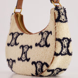 Celine Cream Ava Bag in Shearling with Brown Leather Strap and Gold Hardware Bag