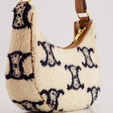 Celine Cream Ava Bag in Shearling with Brown Leather Strap and Gold Hardware Bag