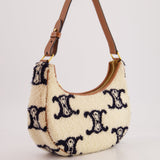 Celine Cream Ava Bag in Shearling with Brown Leather Strap and Gold Hardware Bag