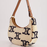 Celine Cream Ava Bag in Shearling with Brown Leather Strap and Gold Hardware Bag