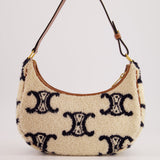 Celine Cream Ava Bag in Shearling with Brown Leather Strap and Gold Hardware Bag