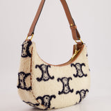 Celine Cream Ava Bag in Shearling with Brown Leather Strap and Gold Hardware Bag