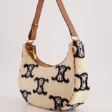 Celine Cream Ava Bag in Shearling with Brown Leather Strap and Gold Hardware Bag