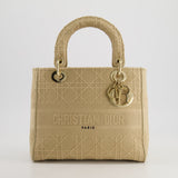 Christian Dior Medium Lady D-Lite Bag in Beige Cannage Canvas with Champagne Gold Hardware RRP £4,300