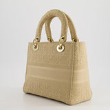 Christian Dior Medium Lady D-Lite Bag in Beige Cannage Canvas with Champagne Gold Hardware RRP £4,300