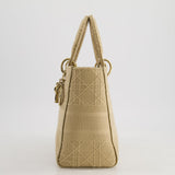 Christian Dior Medium Lady D-Lite Bag in Beige Cannage Canvas with Champagne Gold Hardware RRP £4,300