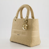 Christian Dior Medium Lady D-Lite Bag in Beige Cannage Canvas with Champagne Gold Hardware RRP £4,300