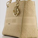 Christian Dior Medium Lady D-Lite Bag in Beige Cannage Canvas with Champagne Gold Hardware RRP £4,300