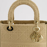 Christian Dior Medium Lady D-Lite Bag in Beige Cannage Canvas with Champagne Gold Hardware RRP £4,300