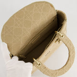 Christian Dior Medium Lady D-Lite Bag in Beige Cannage Canvas with Champagne Gold Hardware RRP £4,300