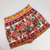 Dolce & Gabbana Red Rose Mambo Print Floral High-Waist Cotton Shorts Size IT 40 (UK 8)