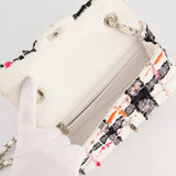 Chanel White Tweed Mini Rectangular Single Flap Bag with Black & White Details and Silver Hardware