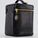 Chanel Vintage Black Lambskin Leather Embroidered Vanity Bag with 24K Gold Hardware