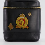 Chanel Vintage Black Lambskin Leather Embroidered Vanity Bag with 24K Gold Hardware