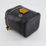 Chanel Vintage Black Lambskin Leather Embroidered Vanity Bag with 24K Gold Hardware